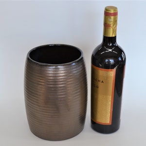 Bronze Pottery Wine Chiller, Big Ceramic Crock, Personalized Wine Bottle Holder, 8th 9th 19th Anniversary Gift, Vase, Stoneware Ice Bucket image 3