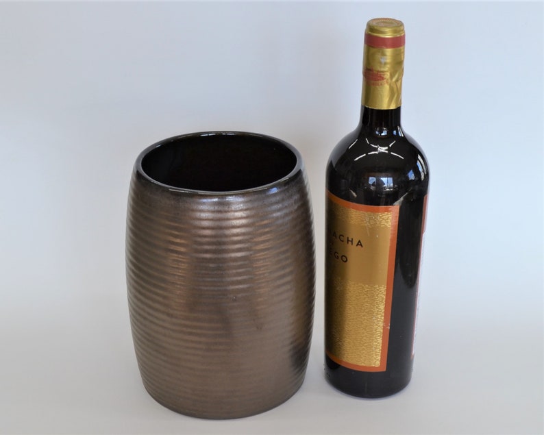 Bronze Pottery Wine Chiller, Big Ceramic Crock, Personalized Wine Bottle Holder, 8th 9th 19th Anniversary Gift, Vase, Stoneware Ice Bucket image 3