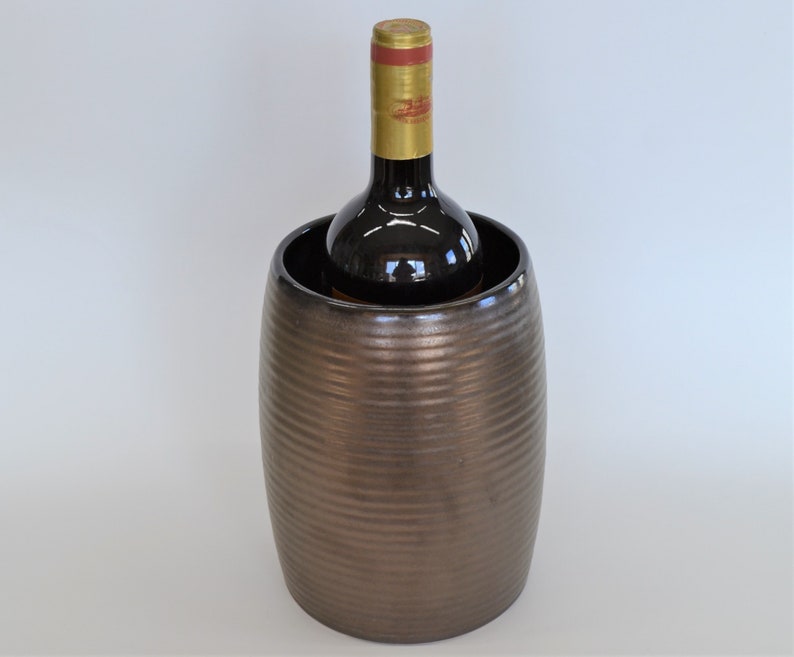 Bronze Pottery Wine Chiller, Big Ceramic Crock, Personalized Wine Bottle Holder, 8th 9th 19th Anniversary Gift, Vase, Stoneware Ice Bucket image 2