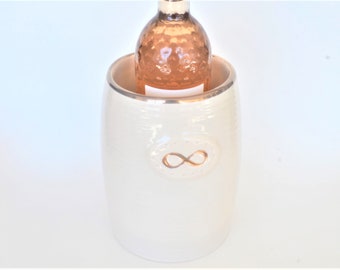 White and 22k Gold Infinity Sign Pottery Wine Chiller, Wedding Gift, Personalized Wine Bottle Holder, Anniversary Gift, Stoneware Ice Bucket