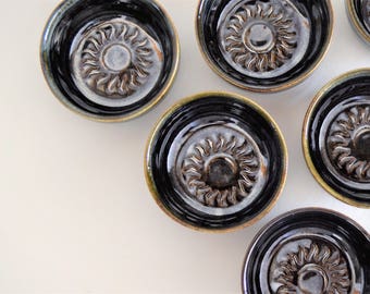 Set of 24 Copitas de Mezcal with Sun Design,Black Stamped Copitas for Mezcal, Ceramic Shot Glasses, 2 oz. Shot Glass, Tequila Lovers Gift