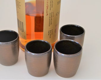 IN STOCK, Bronze Pottery Shot Glass Set of 4, Ceramic Bronze Glazed Shot Glasses, 1.8 oz. Shot Glasses, 8th  9th 19th Anniversary Gift  Men
