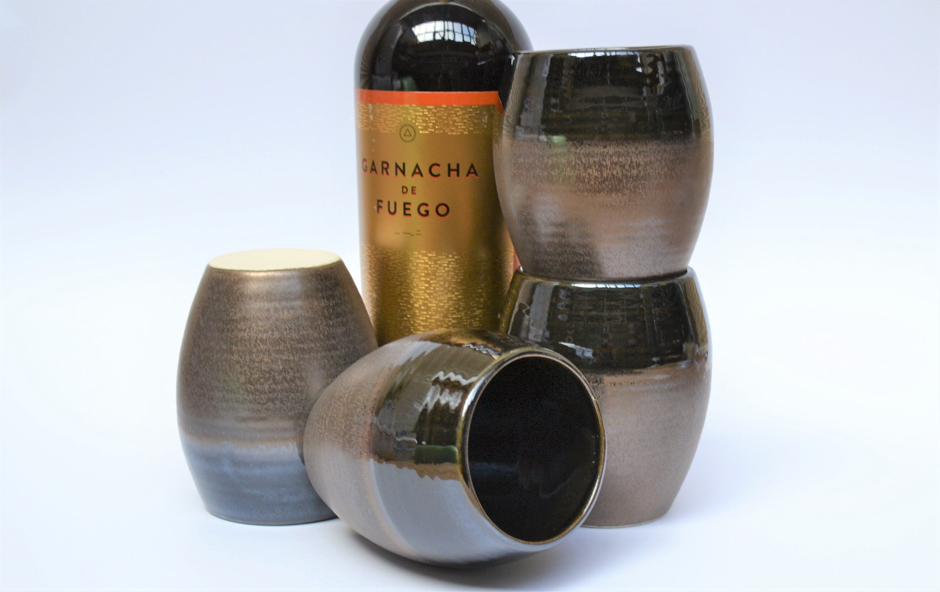 Bronze Pottery Set of 4 Stemless Wine Glasses, 8th 9th 19th Anniversary,Personalized Handmade Bronze Wedding Anniversary Gift, Gift for Him