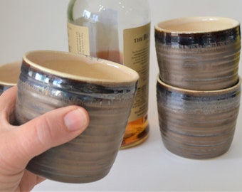 Single Whiskey Glass, Bronze Anniversary Gift for Him, Bronze Glazed Pottery 8 Year and 9 Year, Handmade Personalized Anniversary Gift