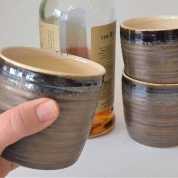 Single Whiskey Glass, Bronze Anniversary Gift for Him, Bronze Glazed Pottery 8 Year, 9 Year, 19 Year, Handmade Personalized Anniversary Gift