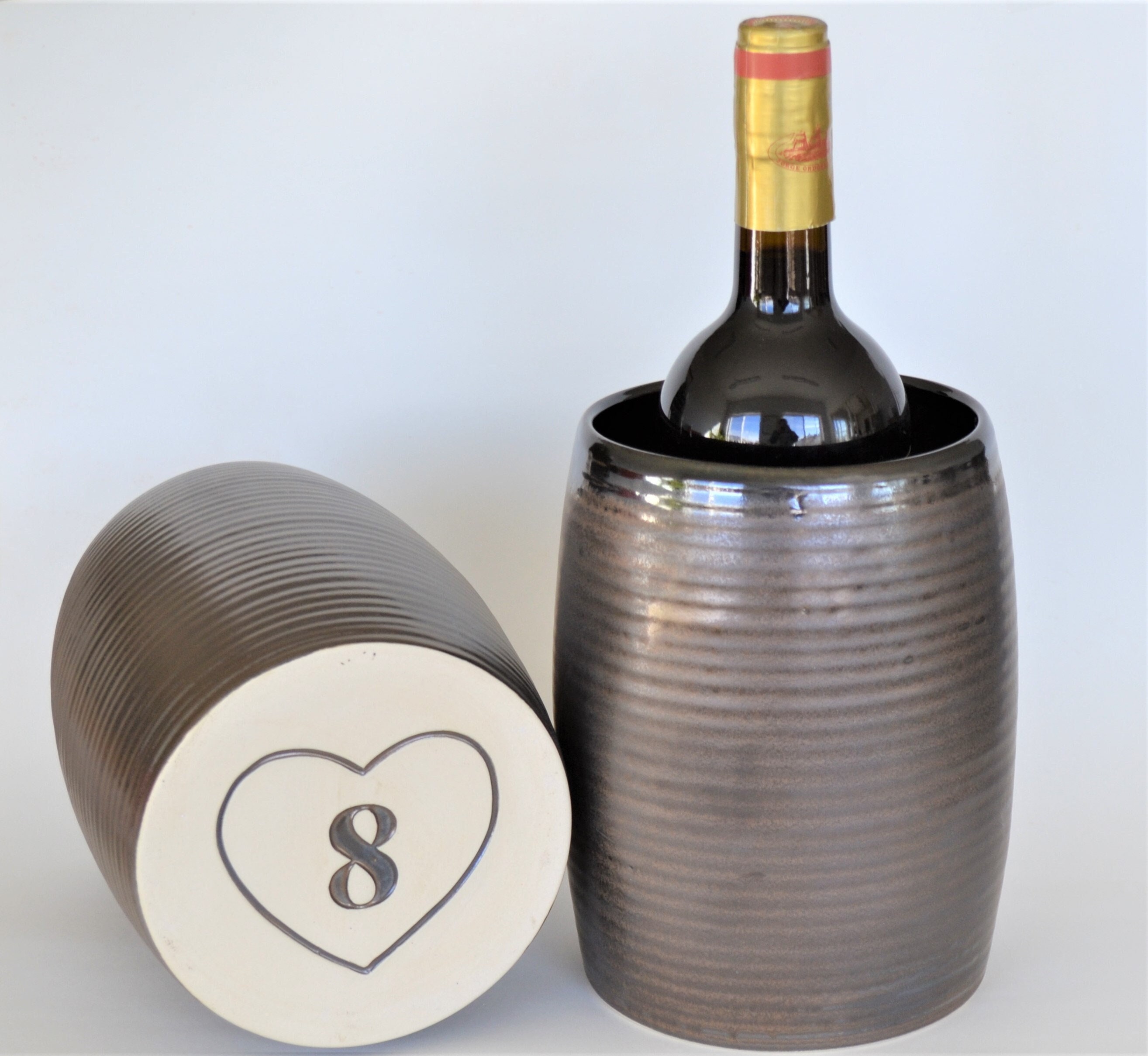Bronze Pottery Wine Chiller, Bronze Anniversary Gift for Her, Personalized Wine Bottle Holder, 8 Year Anniversary Gift, 9 Year and 19 Year