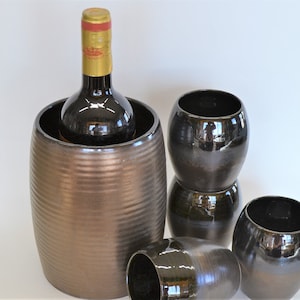 Bronze Pottery Wine Chiller, Big Ceramic Crock, Personalized Wine Bottle Holder, 8th 9th 19th Anniversary Gift, Vase, Stoneware Ice Bucket image 6