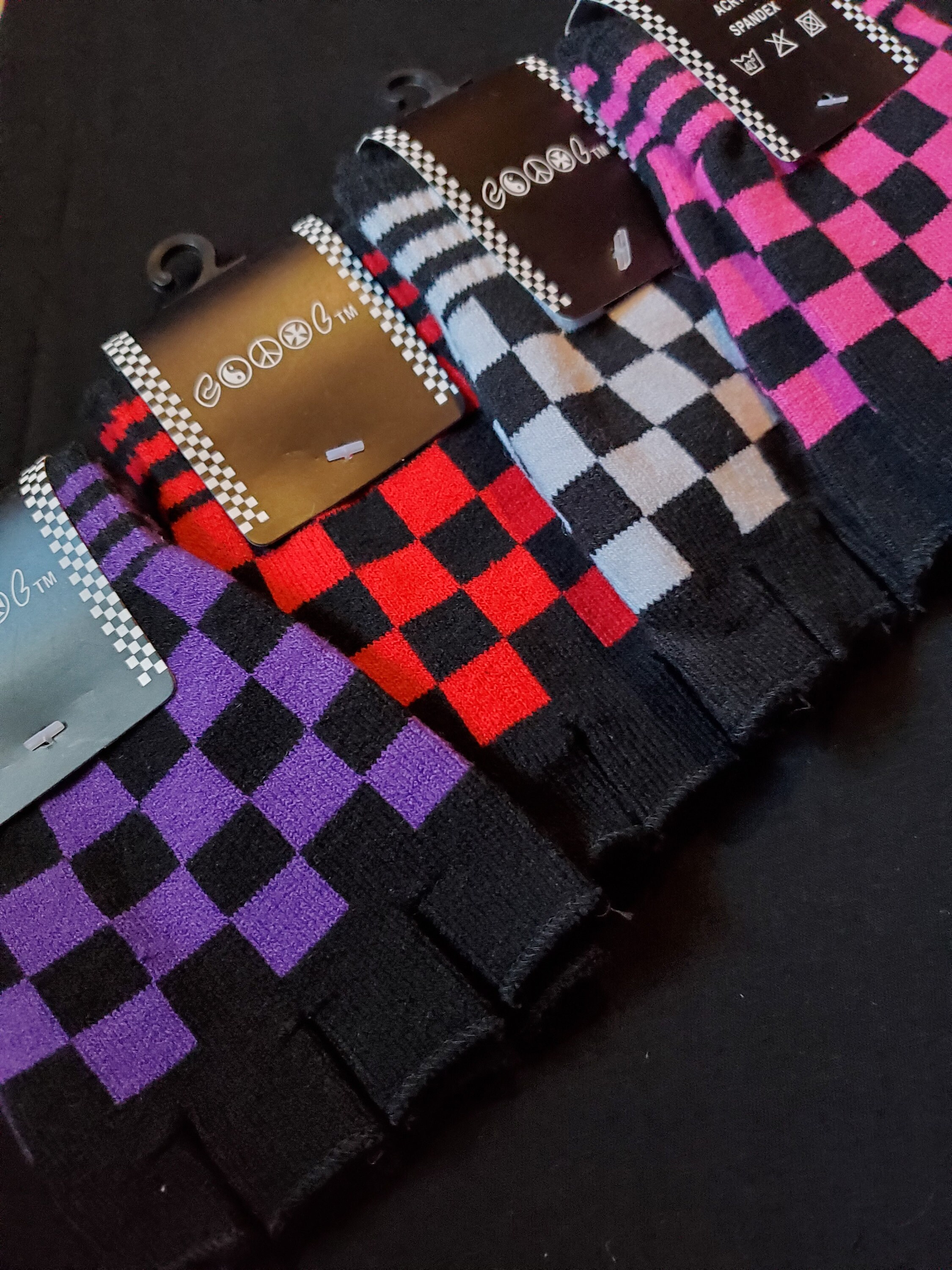 Checkered Fingerless Gloves PURPLE Etsy Sweden