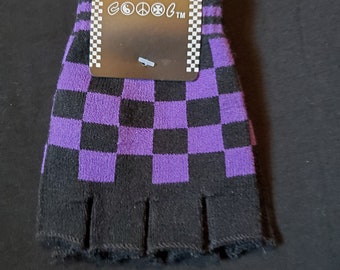 Checkered Fingerless Gloves (PURPLE)