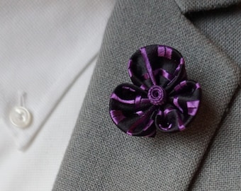 Handmade Purple Flower Lapel Pin & Double-Sided Pocket Square Combo / Mens Accessories / Suit Accessories