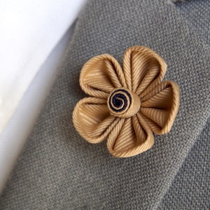 Handmade Tan Lapel Flower Pin / flower lapel pin / flower brooch / kanzashi lapel flower