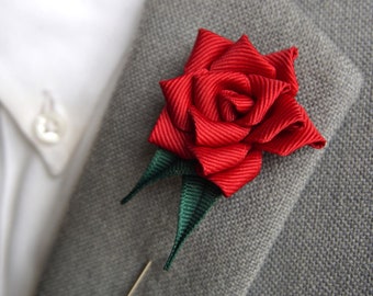 Handmade Rose Lapel Pin, Wedding Boutonniere, Flower Brooch, Groomsmen gift