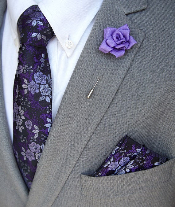 Watercolor Lavender Tie and Pocket Square Gift Set