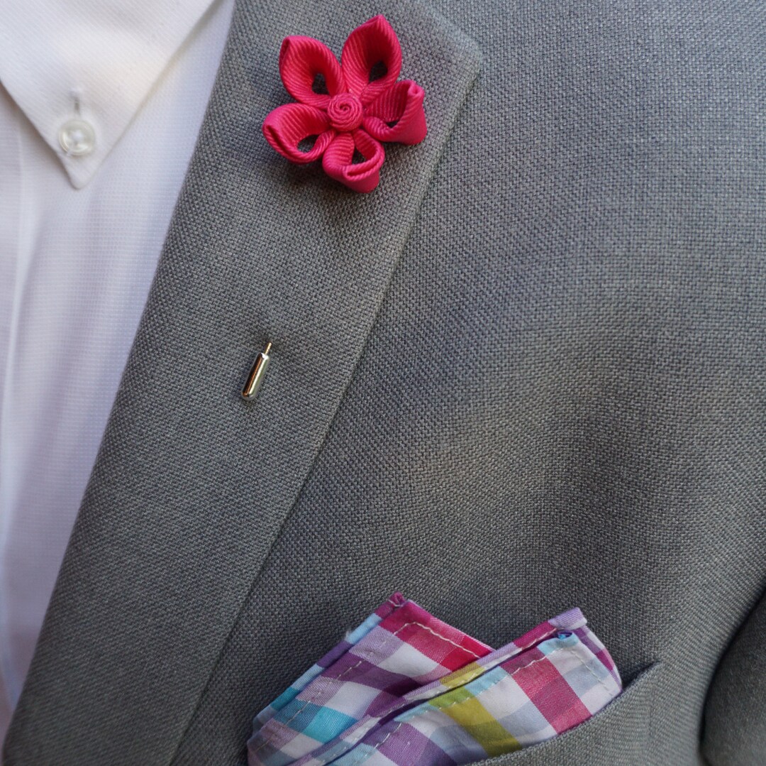 Pink Flower Lapel Pin & Pocket Square Combo / Mens Accessories / Suit ...