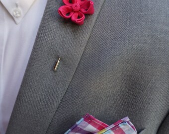 Pink Flower Lapel Pin & Pocket Square Combo / Mens Accessories / Suit Accessories / Wedding Accessories