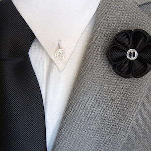 Handmade Black Flower Lapel Pin with Black Tie / Mens Accessories / Suit Accessories