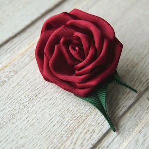 Satin Red Rose Lapel Pin / Boutonnieres / Men's Flower Lapel Pin / Brooch