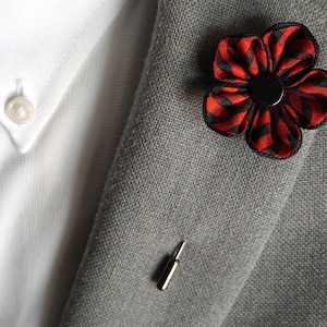 Plaid Flower Lapel Pin / Lapel flower / Kanzashi Flower Pin / Flower Brooch / Suit Accessories