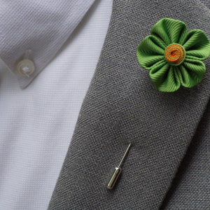 Green Flower Lapel Pin / Lapel flower / Kanzashi Flower Pin / Flower Brooch / Suit Accessories