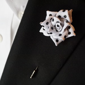 Polka-Dot Rose Lapel Pin / Boutonniere / Lapel Flower / Men's Lapel Pin / Flower lapel pin / Wedding Accessory / Flower Brooch