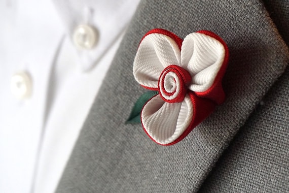 Red & White Flower ribbon Pin