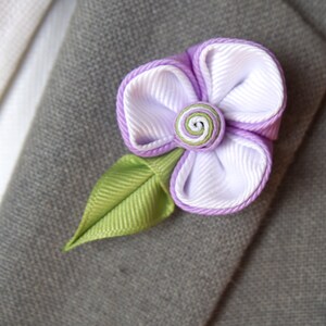 Handmade 3 Petals - Violet/White Handmade Flower Lapel Pin - Floral Pin - Flower Lapel - Flower Brooch