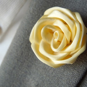 Yellow Satin Rose Lapel Pin, Wedding Boutonniere, Flower lapel pin, Groomsmen gift, Lapel flower