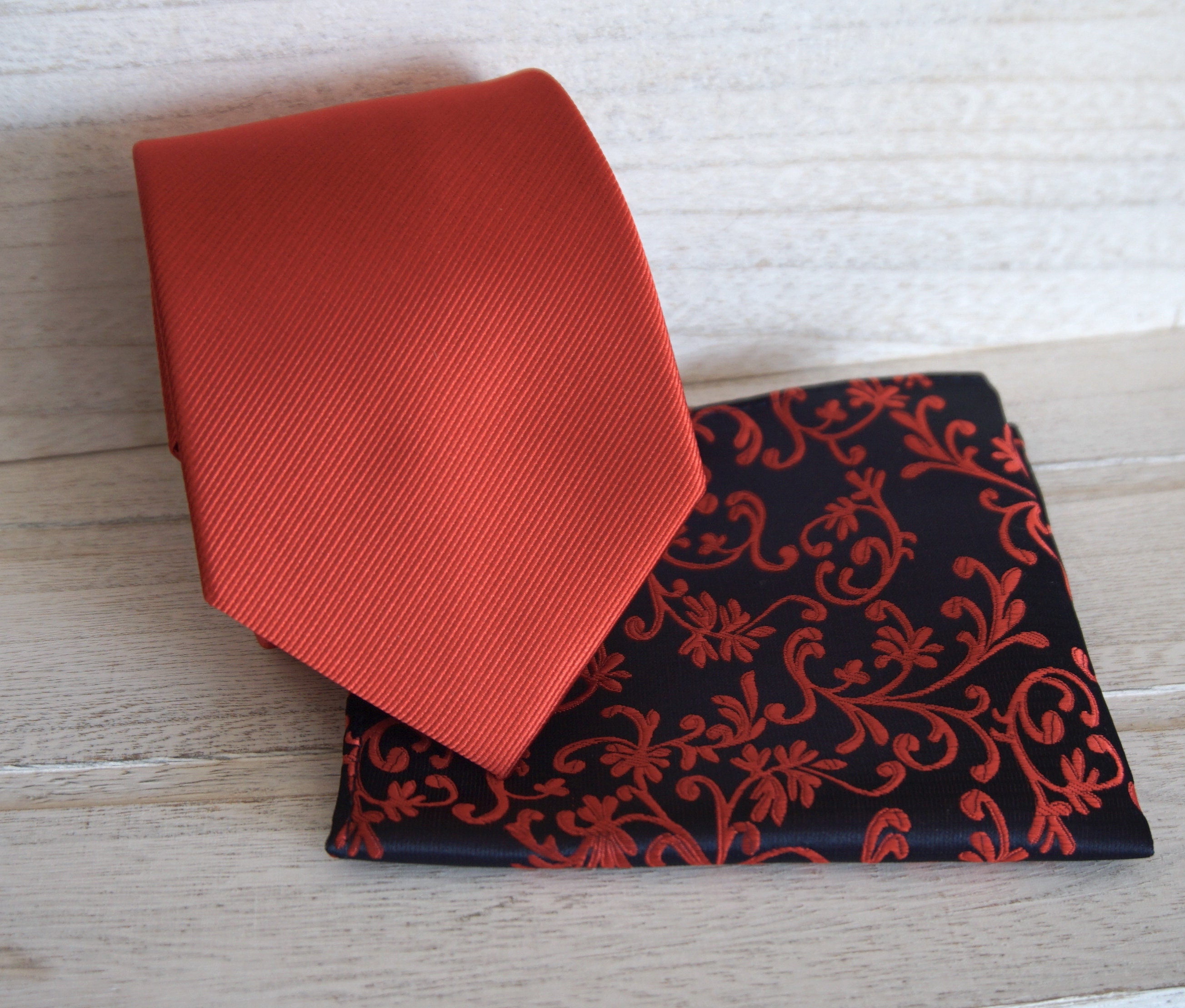 Red Satin Tie paired with Pocket Square / Men's Tie Set / Wedding Accessories / Men's Gifts