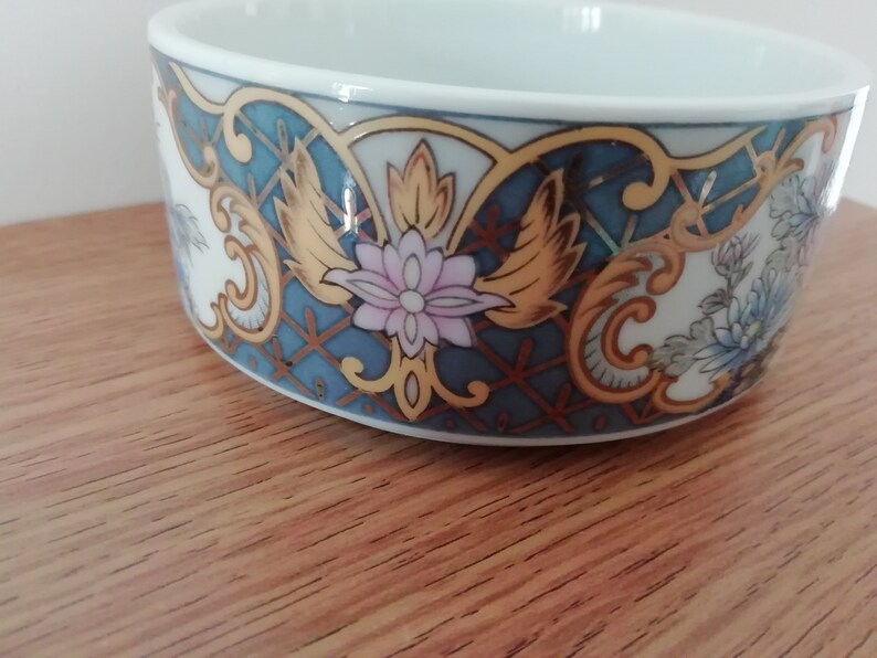 Round Ceramic Lidded Trinket Pot Decorated With Peacocks