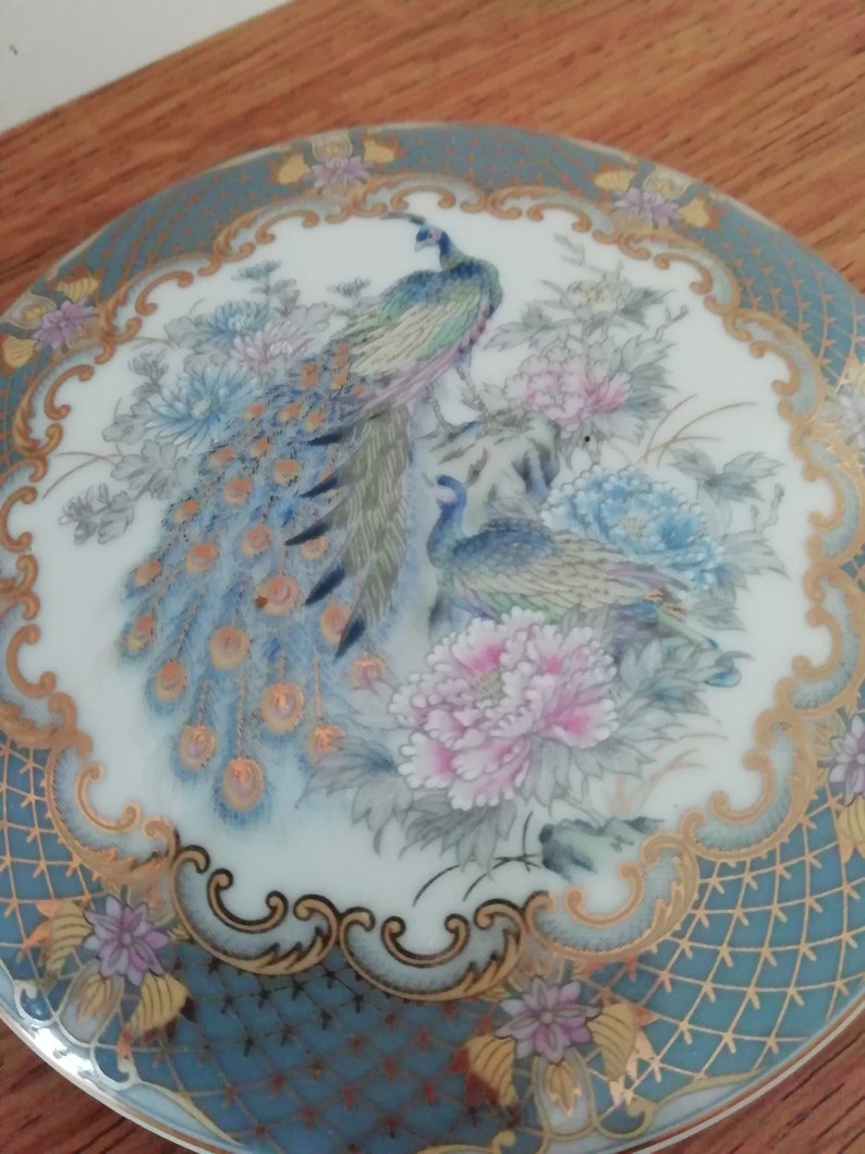 Round Ceramic Lidded Trinket Pot Decorated With Peacocks