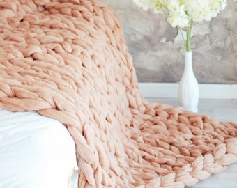 Chunky knit blanket. Chunky knit throw. Merino wool blanket. Giant knit blanket. Arm knit blanket. Super thick chunky blanket. Bulky blanket