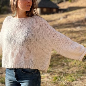 Alpaca sweater, white sweater, off the shoulder sweater, cropped sweater, hand knit sweater, cable knit sweater, bridal sweater