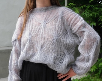 Hand-knitted Mohair Blend Sweater: Lightweight Oversized Pullover