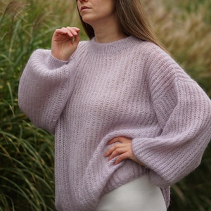 Mohair sweater, hand-knitted sweater, knitted pullover, cable knit sweater, sweater dress, lightweight sweater, blue sweater, cozy knitwear