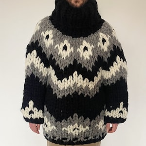 Sweter Fair Isle, sweter nordycki, sweter z norweskiej wełny, sweter islandzki, gruby sweter, sweter z wełny merynosów, obszerny golf