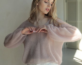 Mohair sweater, hand knit sweater, cable knit sweater, angora sweater, wool sweater women, oversized sweater, mohair jumper, cropped sweater