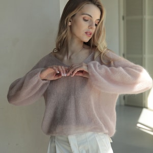 Mohair sweater, hand knit sweater, cable knit sweater, angora sweater, wool sweater women, oversized sweater, mohair jumper, cropped sweater image 1