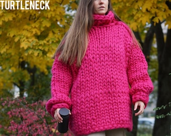 Oversized sweater for women, turtleneck knitted sweater, chunky sweater so warm and cozy, winter sweater hand knitted with care in Ukraine