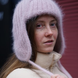 Ear flap hat, winter hat, crochet hat, ear flap beanie, knitted hat, trapper hat, angora wool hat, handmade knit hat, womens winter hat