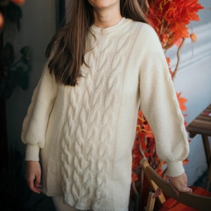 Cable knit sweater, Kid mohair with merino wool, Hand-knitted sweater, Oversized cozy pullover, classically styled cable knit jumper