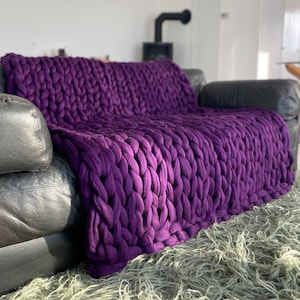 Grobstrick Merino Schurwolldecke: Plum Lila (180 x 200 cm)