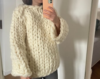 Oversized chunky sweater, hand knit sweater, wool sweater, knitted sweater, chunky knit sweater, crochet sweater, winter sweater