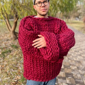 Chunky knit sweater for men, Merino Wool Sweater, Men Wool Sweater, Hand Knit Sweater, Oversized Sweater, Men Chunky Sweater, Gift for him