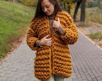 Oversized cardigan, wool cardigan, trench coat women, crochet cardigan, chunky sweater, chunky cardigan, unisex knitting,winter coat for her