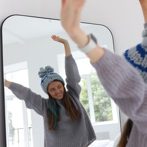 Sombrero de pompón de punto a mano, sombrero de punto grueso de lana Merino, sombrero de invierno, sombrero holgado, gorro azul claro, sombrero de punto de mujer, sombrero de punto de cable, sombrero de esquí imagen 5