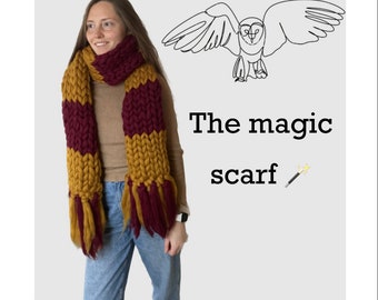 Bufanda de rayas mágicas, bufanda de lana, bufanda de gran tamaño, bufanda gruesa, bufanda extra larga, bufanda de ganchillo, bufanda de punto a mano, bufanda grande