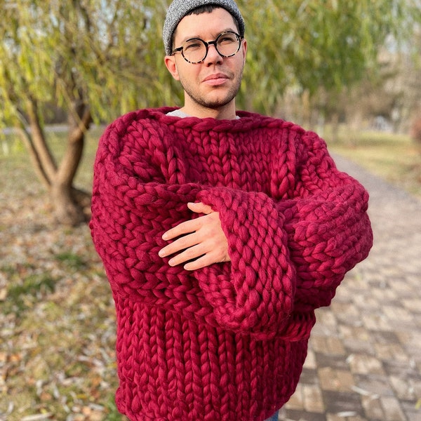 Chunky knit sweater for men, Merino Wool Sweater, Men Wool Sweater, Hand Knit Sweater, Oversized Sweater, Men Chunky Sweater, Gift for him