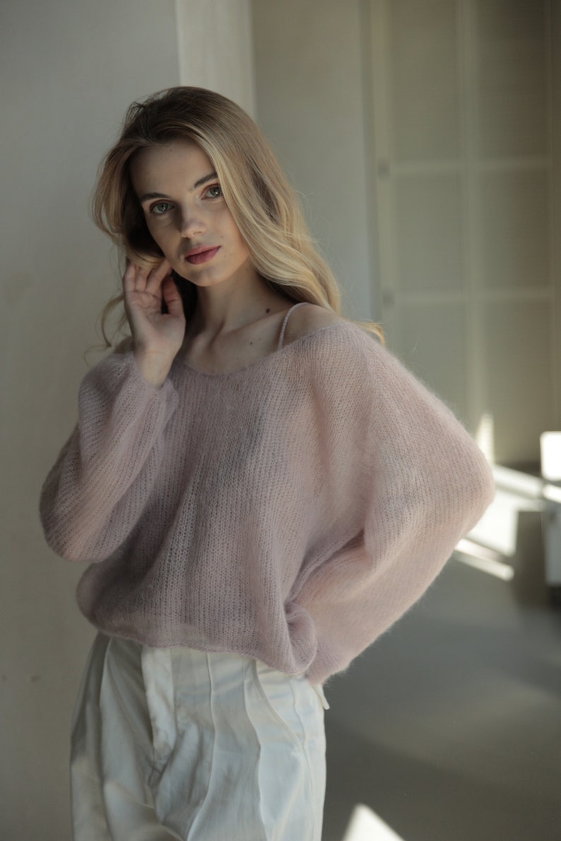 Mohair sweater, hand knit sweater, cable knit sweater, angora sweater, wool sweater women, oversized sweater, mohair jumper, cropped sweater image 8