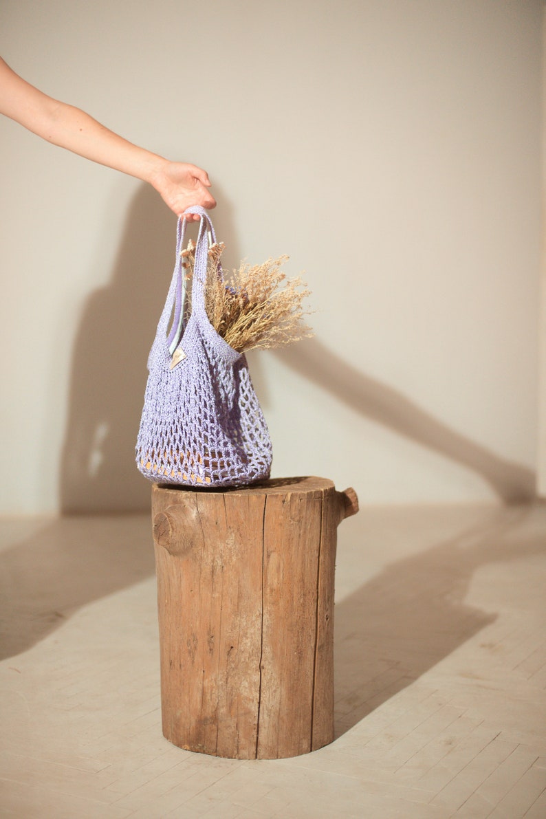 Sac à cordes en coton, sac dépicerie réutilisable, sac dépicerie en coton tricoté, sac écologique, sac à provisions rétro zéro déchet image 1
