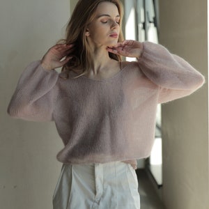 Mohair sweater, hand knit sweater, cable knit sweater, angora sweater, wool sweater women, oversized sweater, mohair jumper, cropped sweater image 2